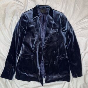ASOS DESIGN skinny velvet double breasted tuxedo blazer in navy